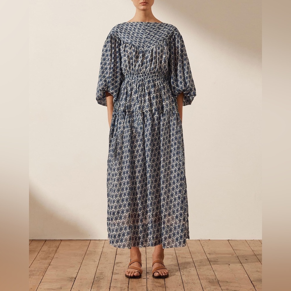 Shona Joy Daniela Pin Tuck Balloon Sleeve Midi Dress